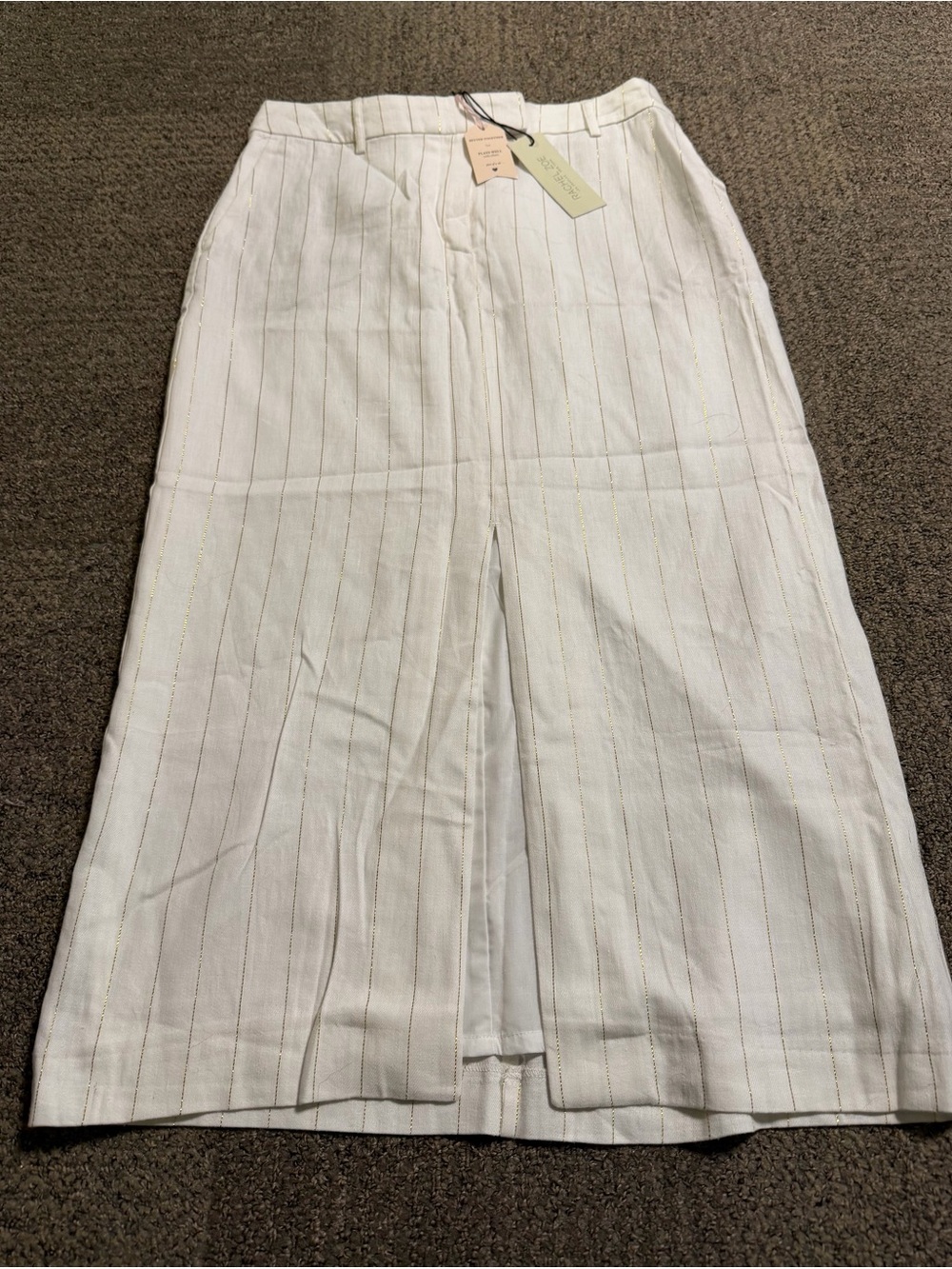 Rachel Zoe White Midi Skirt with Gold Pinstripes